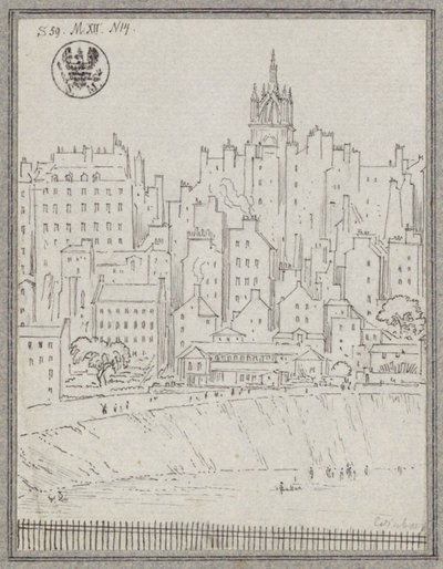 Stadsgezicht van Edinburgh met huizen door Karl Friedrich Schinkel