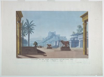 Toneelontwerp: Jeruzalem en de berg Zion, voor Athalia door Karl Friedrich Schinkel