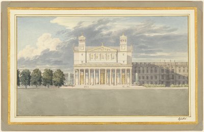 De gevel en omgeving van een kathedraal voor Berlijn door Karl Friedrich Schinkel