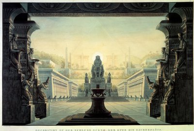 Theaterdecor: Decor voor de opera La flute enchante (Die Zauberflote) van Wolfgang Amadeus Mozart, op een libretto van Emanuel Schikaneder door Karl Friedrich Schinkel