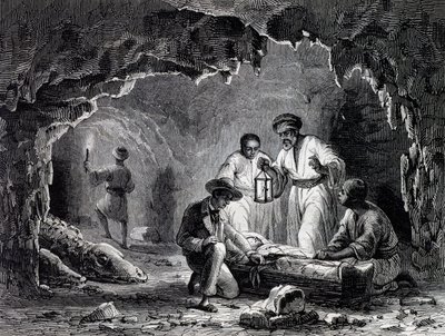 Archeologische ontdekkingen in grotten van Samoun, gravure gebaseerd op tekening door Karl Girardet door Karl Girardet