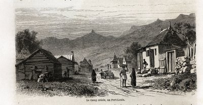Het kamp Creool, in Port Louis, tekening door Karl Girardet (1813-1871), ter illustratie van Alfred Verney
