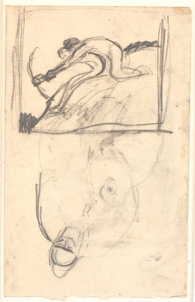 Schets voor het schilderij "Höder en Loke", verder (ondersteboven) aanduiding van figuurcompositie door Karl Isakson
