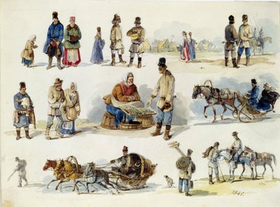 Volkssoorten van Rusland. Werk van Karl Ivanovich Kolmann, aquarel op karton door Karl Ivanovich Kolmann
