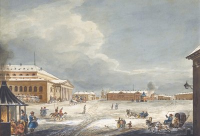 Uitzicht op het Sint-Petersburgs Keizerlijk Bolshoi Kamenny Theater door Karl Ivanovich Kolmann