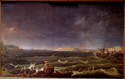 Storm in de haven van Saint Malo door Karl Ludwig Hackert