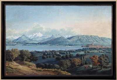 Zicht op Genève met het Meer van Genève en de Mont Blanc door Karl Ludwig Hackert