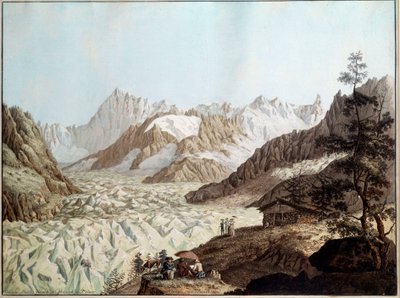 Uitzicht op de zee van ijs van de Mont Avert bij Chamonix in de Alpen door Karl Ludwig Hackert