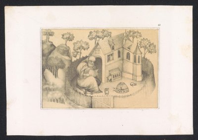 Antonius Abt lezend in tuin (serie titel) door Karl Palzow
