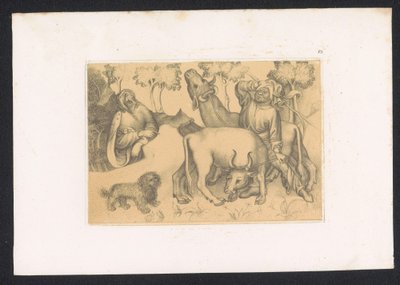 Paulus van Thebe bekijkt man met twee ossen (Entwürfe und Studien eines niederländischen Meisters aus dem XV. Jahrhundert) door Karl Palzow