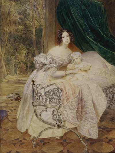 Portret van Maria Buteneva met Dochter Maria door Karl Pavlovich Bryullov