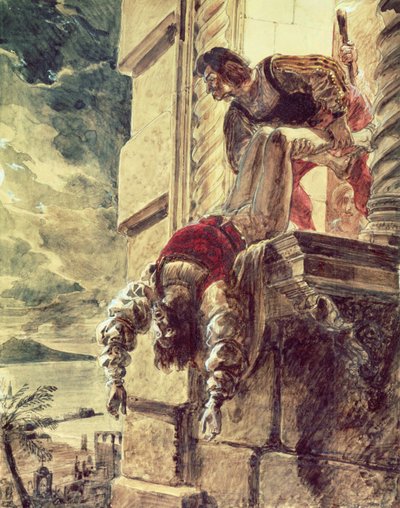 De moord op prins Andrew van Hongarije in opdracht van koningin Joan I van Napels door Karl Pavlovich Bryullov