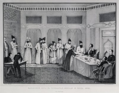 Ondertekening van het Verdrag van Turkmenchay, 1828 door Karl Petrovich Beggrov