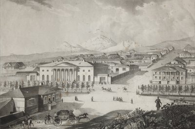 Uitzicht op het hotel en het centrum van Pyatigorsk door Karl Petrovich Beggrov