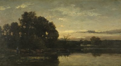 Een rivierlandschap door Karl Pierre Daubigny