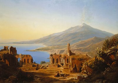 Teatro Greco, Taormina, met Etna op de Achtergrond, 1852 door Karl Robert Kummer