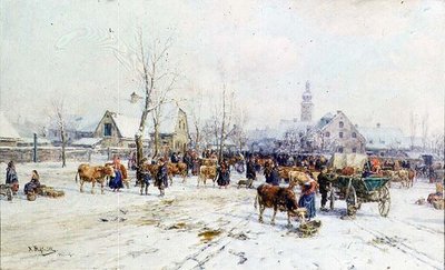Een veemarkt in de winter door Karl Stuhlmuller