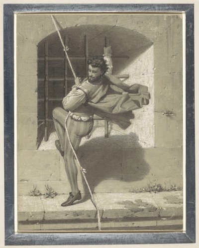 Benvenuto Cellini ontvlucht de Engelenburcht te Rome aan een koord van aaneengeknoopte doeken door Karl Theodor Piloty