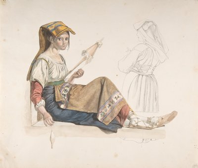 Napolitaanse vrouw (recto), Studie voor een interieur (verso) door Karl Wilhelm Freiherr von Heideck
