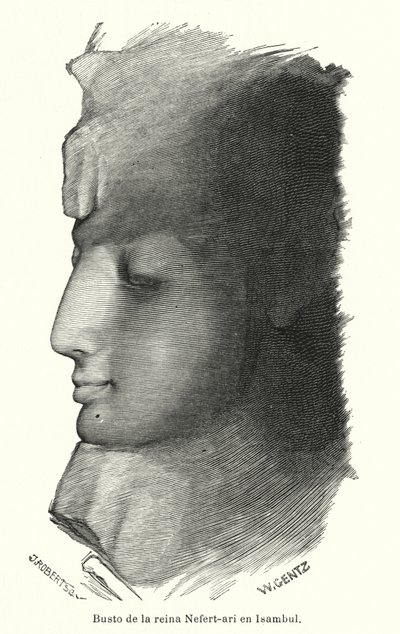 Buste van de oude Egyptische koningin Nefertari, vrouw van Ramses de Grote, Abu Simbel door Karl Wilhelm Gentz