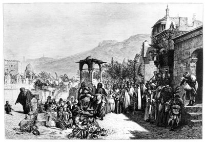 Verdeling van dadels op een begraafplaats in Caïro, 1881 door Karl Wilhelm Gentz
