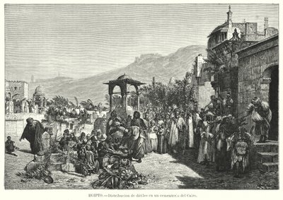 Verdeling van dadels op een begraafplaats, Caïro, Egypte (litho) door Karl Wilhelm Gentz