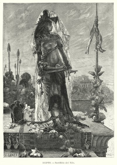 Offer van een maagd aan de Nijl in het oude Egypte door Karl Wilhelm Gentz