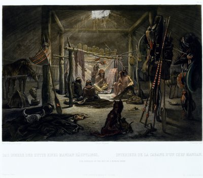 Het Interieur van de Hut van een Mandan Hoofdman, gegraveerd door Narcisse Edmond Desmadryl (c.1835) door Karl after Bodmer