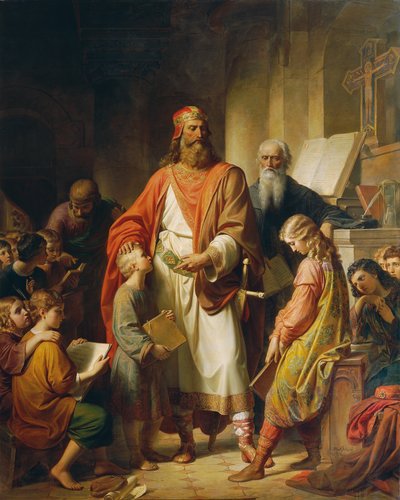 Karel de Grote berispt de slechte studenten door Karl von Blaas