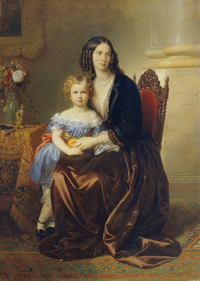 Leonie gravin Lanckorońska, geboren gravin Potocka, met haar zoon Karl door Karl von Blaas