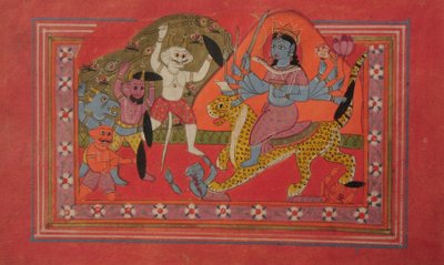 Tienarmige Devi vernietigt demonen door Kashmir School