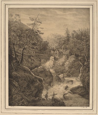 Waterval door Kaspar Auer, after Johann Jakob Dorner II