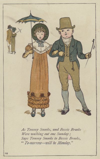 Zoals Tommy Snooks en Bessie Brooks (kleur litho) door Kate (after) Greenaway