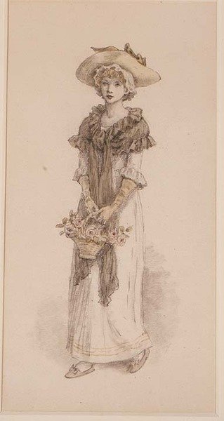Een mand met rozen door Kate Greenaway
