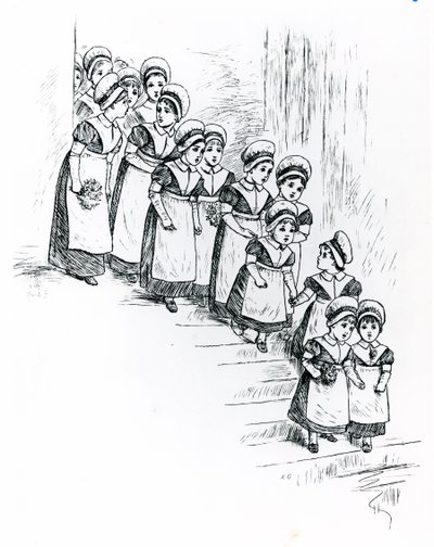 Liefdadigheidskinderen, ca. 1880 door Kate Greenaway