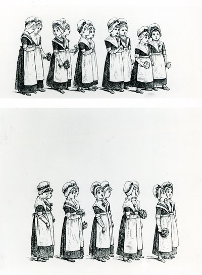 Liefdadigheidskinderen, ca. 1880 door Kate Greenaway