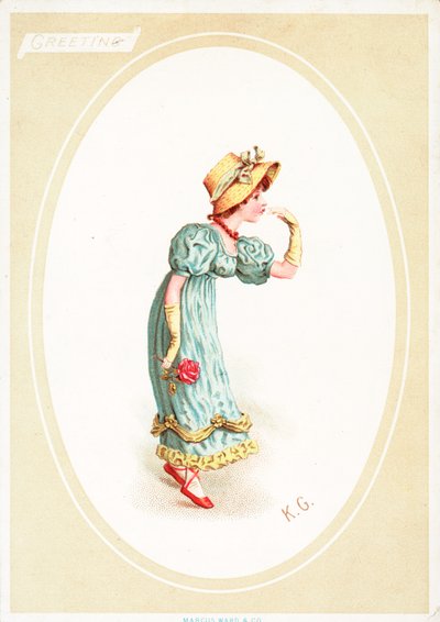 Wenskaart (chromolitho) door Kate Greenaway