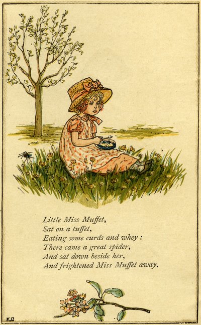 Kleine Miss Muffet geïllustreerd door Kate Greenaway