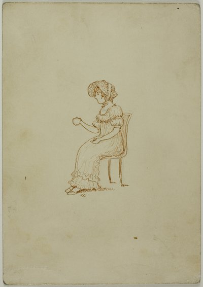 Zittend Meisje met Theekopje door Kate Greenaway