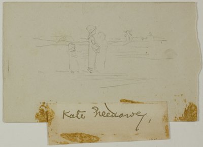 Drie Figuren in een Landschap met een Windmolen door Kate Greenaway