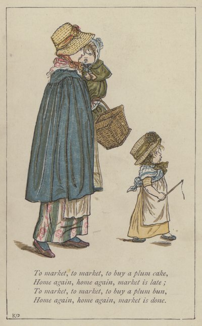 Naar de markt, naar de markt, om een pruimencake te kopen door Kate Greenaway