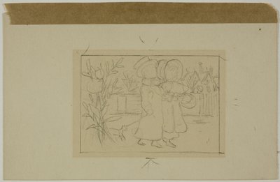 Twee wandelende figuren door Kate Greenaway