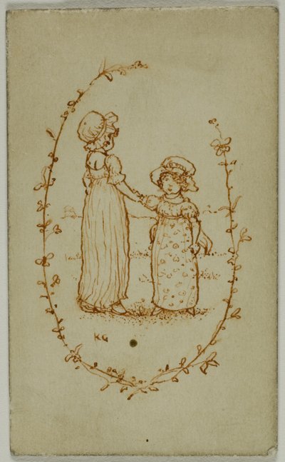 Vignet van Twee Meisjes (recto); Athena (verso) door Kate Greenaway