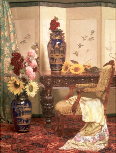 Zonnebloemen en stokrozen, 1889 door Kate Hayllar