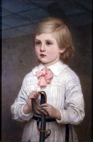 Een halflang portret van majoor Sir Guy Colin Cambell, 4e Bt. als kind door Kate Perugini