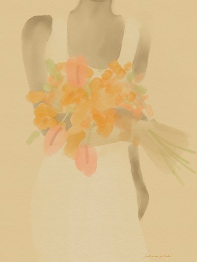 Meisje met oranje bloemen door Katharina Puritscher