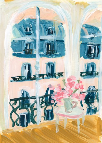 Acrylschilderij van een appartement in Parijs door Katharina Puritscher
