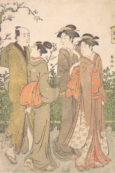 Een Groep van Drie Vrouwen Vergezeld door een Knecht, 1780-1795 door Katsukawa Shuncho
