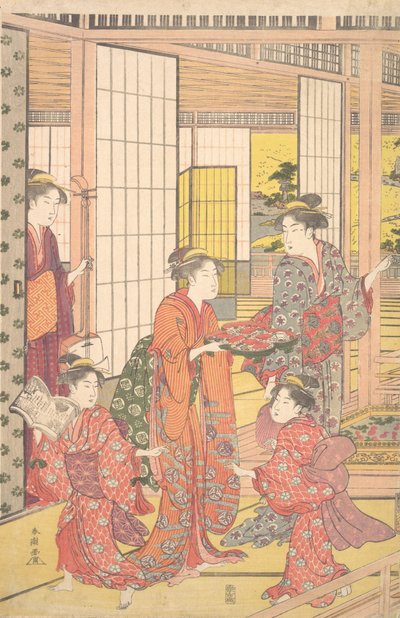 Een jonge vrouw met een schaal zoetigheden, 1780-1795 door Katsukawa Shuncho