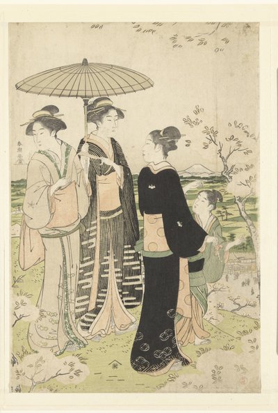 Bewonderen van de kersenbloesem te Asukayama door Katsukawa Shuncho